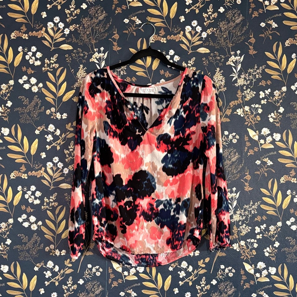 Velvet by Graham & Spencer Red and Blue Popover Blouse Size S